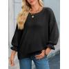 imageCicy Bell Womens Oversized Sweater Tops Crewneck Ruffle Puff Sleeve Knit Fall Sweaters Loose Fit Trendy Pullover TopBlack