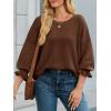 imageCicy Bell Womens Oversized Sweater Tops Crewneck Ruffle Puff Sleeve Knit Fall Sweaters Loose Fit Trendy Pullover TopCoffee