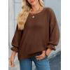 imageCicy Bell Womens Oversized Sweater Tops Crewneck Ruffle Puff Sleeve Knit Fall Sweaters Loose Fit Trendy Pullover TopCoffee
