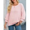 imageCicy Bell Womens Oversized Sweater Tops Crewneck Ruffle Puff Sleeve Knit Fall Sweaters Loose Fit Trendy Pullover TopPink