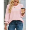 imageCicy Bell Womens Oversized Sweater Tops Crewneck Ruffle Puff Sleeve Knit Fall Sweaters Loose Fit Trendy Pullover TopPink