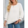 imageCicy Bell Womens Oversized Sweater Tops Crewneck Ruffle Puff Sleeve Knit Fall Sweaters Loose Fit Trendy Pullover TopWhite