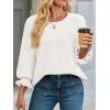 imageCicy Bell Womens Oversized Sweater Tops Crewneck Ruffle Puff Sleeve Knit Fall Sweaters Loose Fit Trendy Pullover TopWhite
