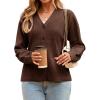 imageCicy Bell Womens V Neck Cardigan Sweaters Long Sleeve Cinched Waist Knit Tops Dressy Casual Button Up Fitted OuterwearBrown