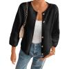 imageCicy Bell Womens 34 Puff Sleeve Cardigan Sweater Fall Trendy Casual Button Up Loose Fit Cropped Knit SweatersBlack