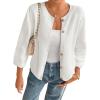 imageCicy Bell Womens 34 Puff Sleeve Cardigan Sweater Fall Trendy Casual Button Up Loose Fit Cropped Knit SweatersWhite