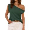 imageCicy Bell Womens Off One Shoulder Tops Summer Ribbed Knit Tank Tops Trendy Casual Loose Fit Sleeveless Tee ShirtsArmy Green