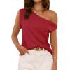 imageCicy Bell Womens Off One Shoulder Tops Summer Ribbed Knit Tank Tops Trendy Casual Loose Fit Sleeveless Tee ShirtsRed