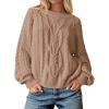 imageCicy Bell Womens Oversized Cable Knit Sweaters Crew Neck Long Sleeve Fall Chunky Pullover Casual Loose Fit Sweater TopsBrown
