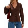 imageCicy Bell Womens V Neck Cardigan Sweaters Long Sleeve Cinched Waist Knit Tops Dressy Casual Button Up Fitted OuterwearBrown