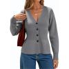 imageCicy Bell Womens V Neck Cardigan Sweaters Long Sleeve Cinched Waist Knit Tops Dressy Casual Button Up Fitted OuterwearGrey