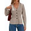 imageCicy Bell Womens V Neck Cardigan Sweaters Long Sleeve Cinched Waist Knit Tops Dressy Casual Button Up Fitted OuterwearKhaki
