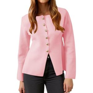 imageCicy Bell Womens Button Up Cardigan Sweaters Lightweight Long Sleeve Knit Tops Business Casual Round Neck Fitted JacketPink