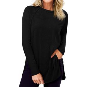 imageCicy Bell Womens Long Sleeve Tunic Tops Side Slit Crew Neck Oversized T Shirts Fall Casual Loose Fit Basic Tees ShirtsBlack