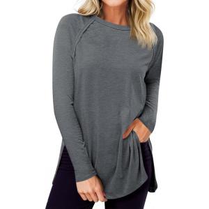 imageCicy Bell Womens Long Sleeve Tunic Tops Side Slit Crew Neck Oversized T Shirts Fall Casual Loose Fit Basic Tees ShirtsGrey