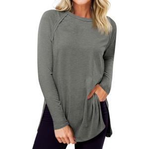 imageCicy Bell Womens Long Sleeve Tunic Tops Side Slit Crew Neck Oversized T Shirts Fall Casual Loose Fit Basic Tees ShirtsLight Grey