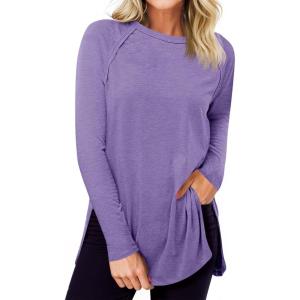 imageCicy Bell Womens Long Sleeve Tunic Tops Side Slit Crew Neck Oversized T Shirts Fall Casual Loose Fit Basic Tees ShirtsPurple