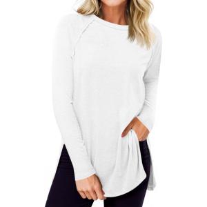 imageCicy Bell Womens Long Sleeve Tunic Tops Side Slit Crew Neck Oversized T Shirts Fall Casual Loose Fit Basic Tees ShirtsWhite