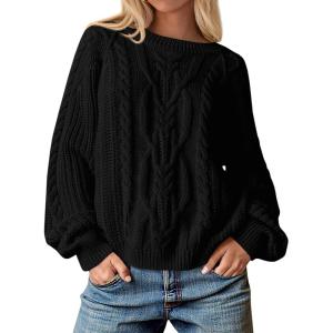 imageCicy Bell Womens Oversized Cable Knit Sweaters Crew Neck Long Sleeve Fall Chunky Pullover Casual Loose Fit Sweater TopsBlack