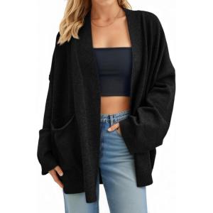 imageCicy Bell Womens Oversized Cardigans Long Sleeve Open Front Shawl Sweaters Knit Fall Outerwear with PocketsBlack