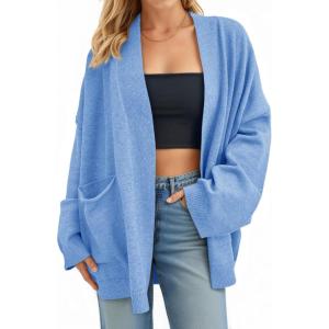 imageCicy Bell Womens Oversized Cardigans Long Sleeve Open Front Shawl Sweaters Knit Fall Outerwear with PocketsBlue