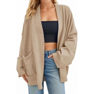 imageCicy Bell Womens Oversized Cardigans Long Sleeve Open Front Shawl Sweaters Knit Fall Outerwear with PocketsKhaki