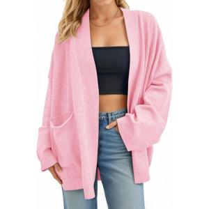 imageCicy Bell Womens Oversized Cardigans Long Sleeve Open Front Shawl Sweaters Knit Fall Outerwear with PocketsLight Pink