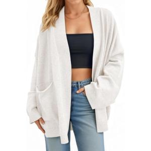 imageCicy Bell Womens Oversized Cardigans Long Sleeve Open Front Shawl Sweaters Knit Fall Outerwear with PocketsWhite
