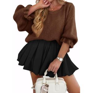 imageCicy Bell Womens Oversized Sweater Tops Crewneck Ruffle Puff Sleeve Knit Fall Sweaters Loose Fit Trendy Pullover TopCoffee