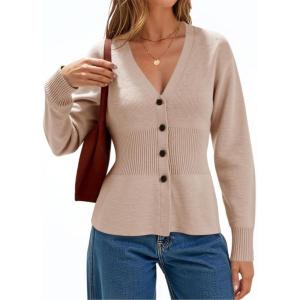 imageCicy Bell Womens V Neck Cardigan Sweaters Long Sleeve Cinched Waist Knit Tops Dressy Casual Button Up Fitted OuterwearApricot