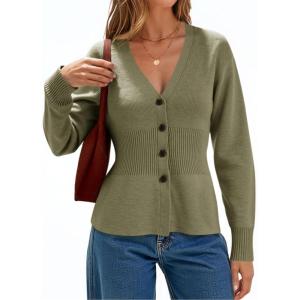 imageCicy Bell Womens V Neck Cardigan Sweaters Long Sleeve Cinched Waist Knit Tops Dressy Casual Button Up Fitted OuterwearArmy Green