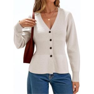 imageCicy Bell Womens V Neck Cardigan Sweaters Long Sleeve Cinched Waist Knit Tops Dressy Casual Button Up Fitted OuterwearBeige