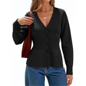 imageCicy Bell Womens V Neck Cardigan Sweaters Long Sleeve Cinched Waist Knit Tops Dressy Casual Button Up Fitted OuterwearBlack