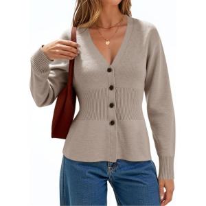imageCicy Bell Womens V Neck Cardigan Sweaters Long Sleeve Cinched Waist Knit Tops Dressy Casual Button Up Fitted OuterwearKhaki