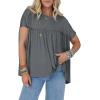 imageCicy Bell Women Summer Babydoll Tops Pleated Short Sleeve Crew Neck Peplum Blouse Casual Loose Fit T ShirtsDark Grey