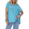 imageCicy Bell Women Summer Babydoll Tops Pleated Short Sleeve Crew Neck Peplum Blouse Casual Loose Fit T ShirtsLake Blue