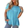 imageCicy Bell Women Summer Babydoll Tops Pleated Short Sleeve Crew Neck Peplum Blouse Casual Loose Fit T ShirtsLake Blue