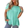 imageCicy Bell Women Summer Babydoll Tops Pleated Short Sleeve Crew Neck Peplum Blouse Casual Loose Fit T ShirtsMint
