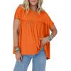 imageCicy Bell Women Summer Babydoll Tops Pleated Short Sleeve Crew Neck Peplum Blouse Casual Loose Fit T ShirtsOrange