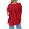 imageCicy Bell Women Summer Babydoll Tops Pleated Short Sleeve Crew Neck Peplum Blouse Casual Loose Fit T ShirtsRed