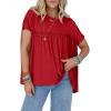 imageCicy Bell Women Summer Babydoll Tops Pleated Short Sleeve Crew Neck Peplum Blouse Casual Loose Fit T ShirtsRed