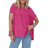 imageCicy Bell Women Summer Babydoll Tops Pleated Short Sleeve Crew Neck Peplum Blouse Casual Loose Fit T ShirtsRose Red
