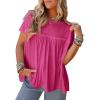 imageCicy Bell Women Summer Babydoll Tops Pleated Short Sleeve Crew Neck Peplum Blouse Casual Loose Fit T ShirtsRose Red