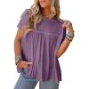 imageCicy Bell Women Summer Babydoll Tops Pleated Short Sleeve Crew Neck Peplum Blouse Casual Loose Fit T ShirtsViolet