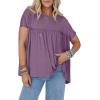 imageCicy Bell Women Summer Babydoll Tops Pleated Short Sleeve Crew Neck Peplum Blouse Casual Loose Fit T ShirtsViolet
