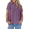 imageCicy Bell Women Summer Babydoll Tops Pleated Short Sleeve Crew Neck Peplum Blouse Casual Loose Fit T ShirtsViolet
