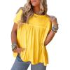 imageCicy Bell Women Summer Babydoll Tops Pleated Short Sleeve Crew Neck Peplum Blouse Casual Loose Fit T ShirtsYellow