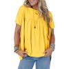 imageCicy Bell Women Summer Babydoll Tops Pleated Short Sleeve Crew Neck Peplum Blouse Casual Loose Fit T ShirtsYellow