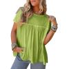 imageCicy Bell Women Summer Babydoll Tops Pleated Short Sleeve Crew Neck Peplum Blouse Casual Loose Fit T ShirtsYellowgreen
