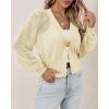 imageCicy Bell Womens Cropped Crochet Cardigans Hollow Out Button Down Lantern Sleeve Knit Sweaters Casual Mesh Loose Fit Cover UpApricot